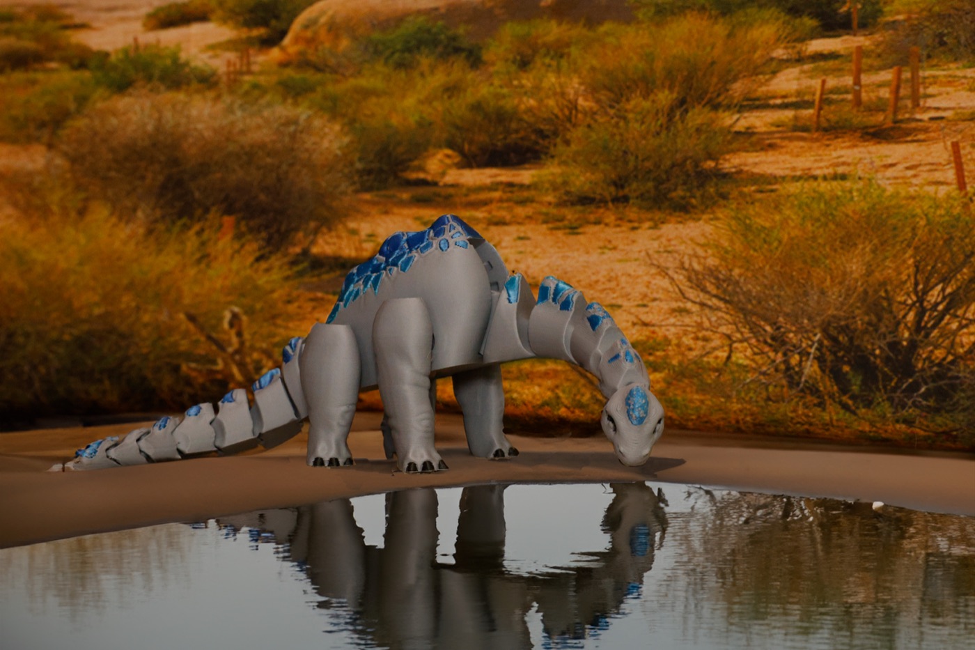 Brachiosaurus at the waterhole, articulated 3D print
