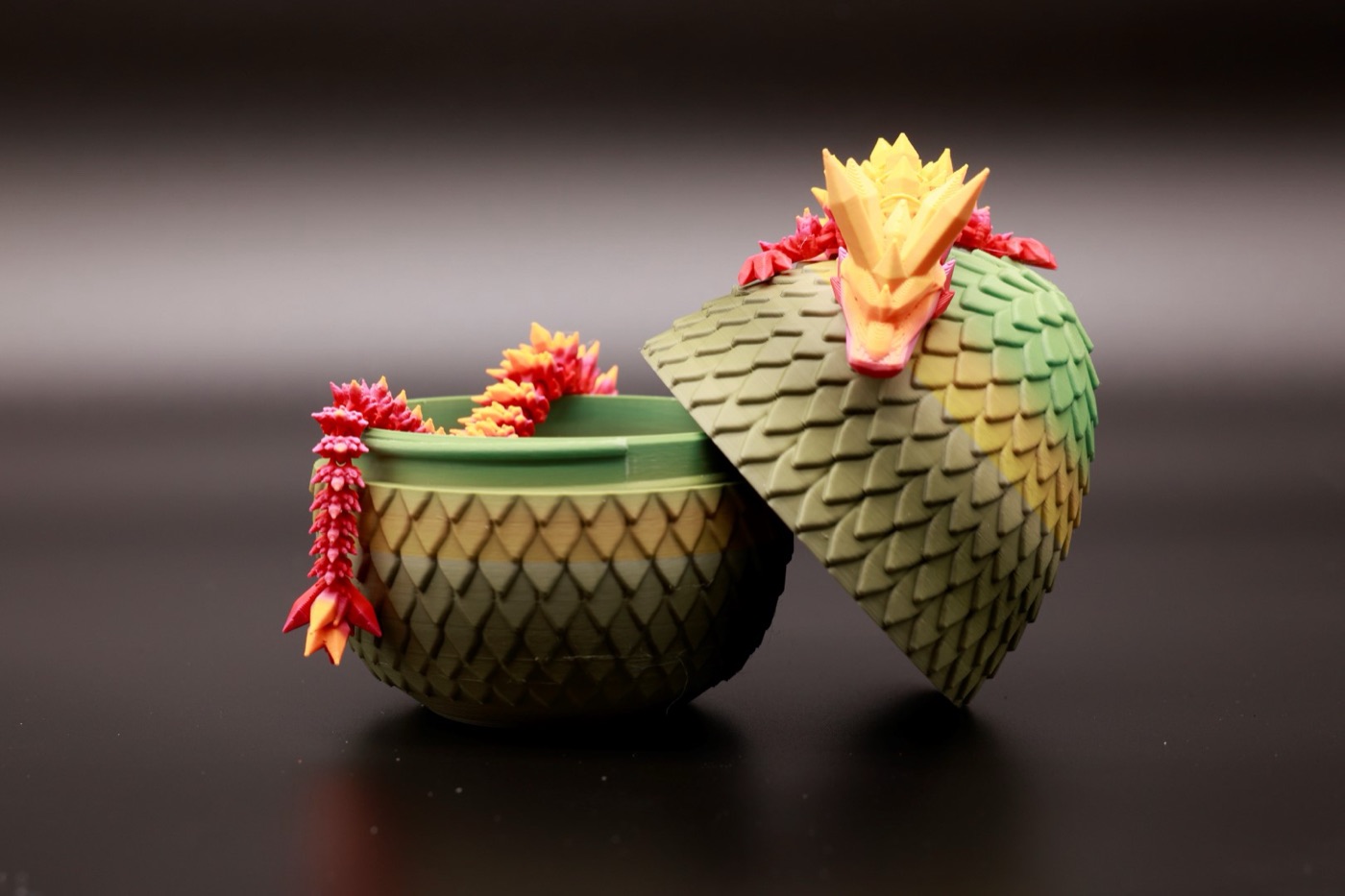 Camouflage egg opened with a surprise dragon inside
