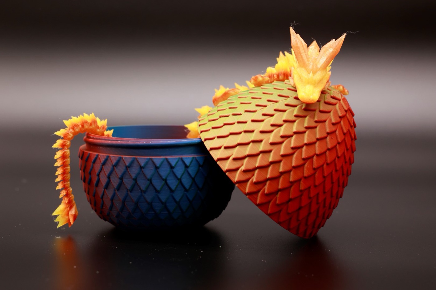 Neon egg opened with a surprise dragon inside