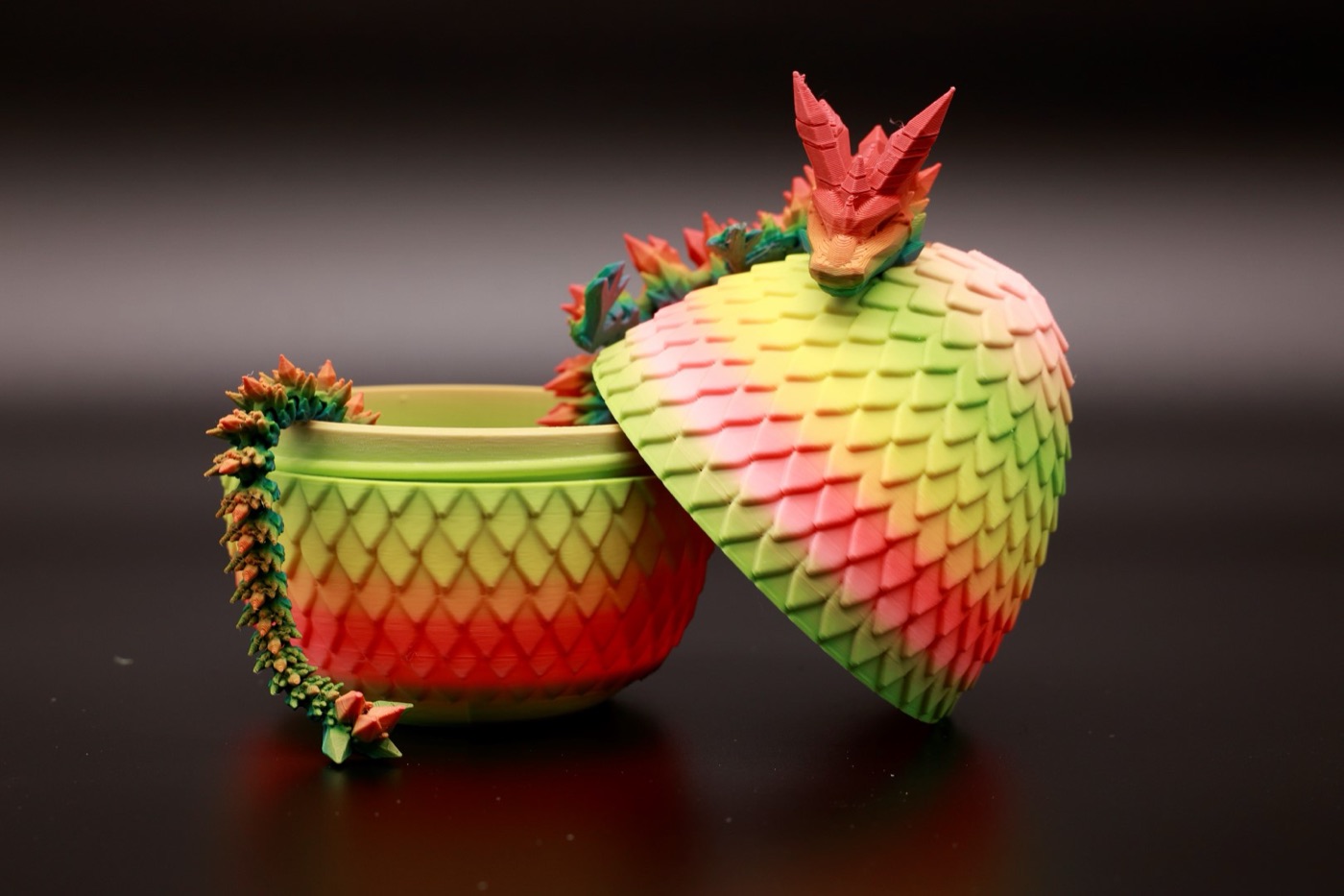 Tropical egg opened with a surprise dragon inside