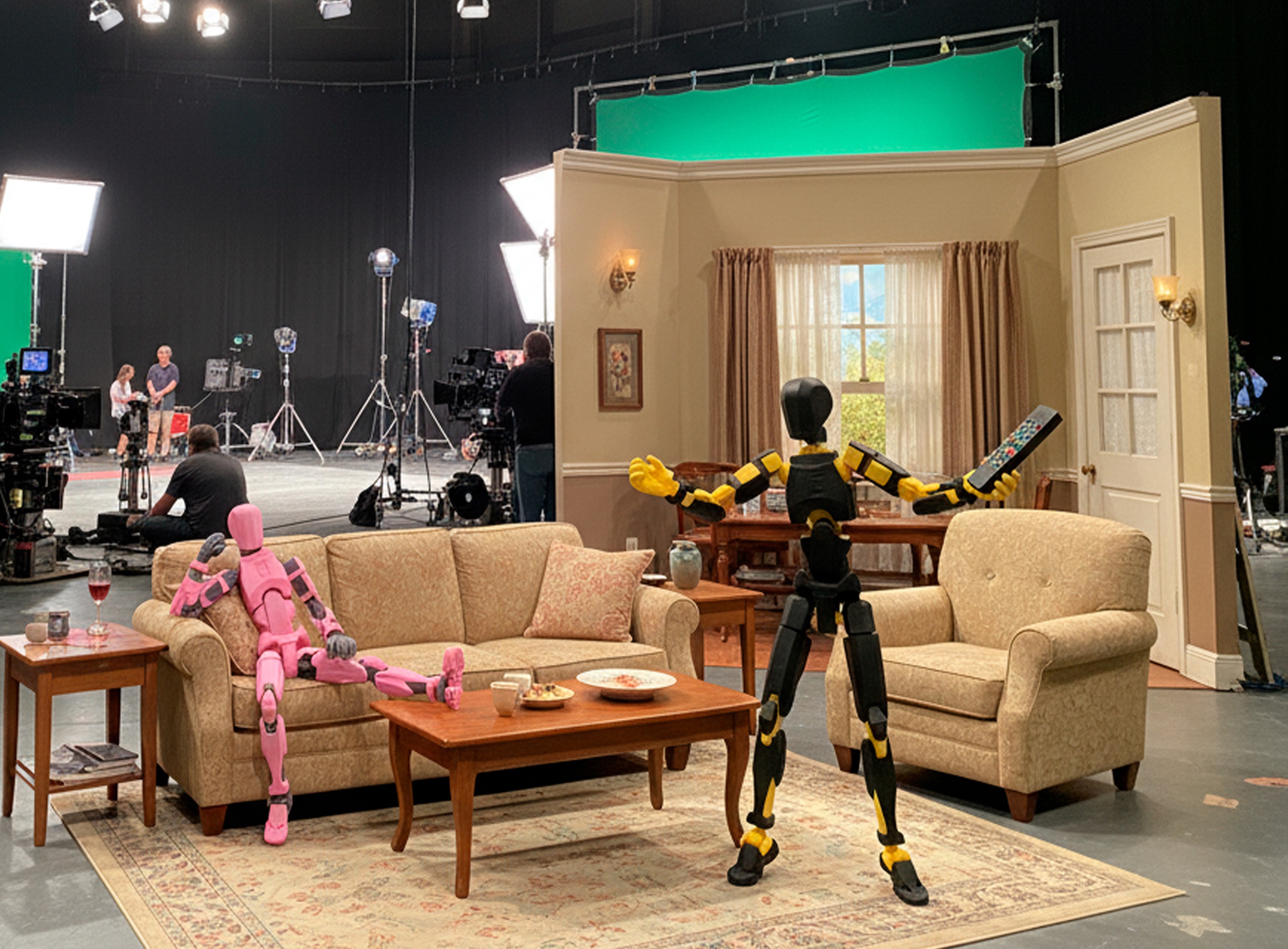 Dummy13 figures on the sitcom set