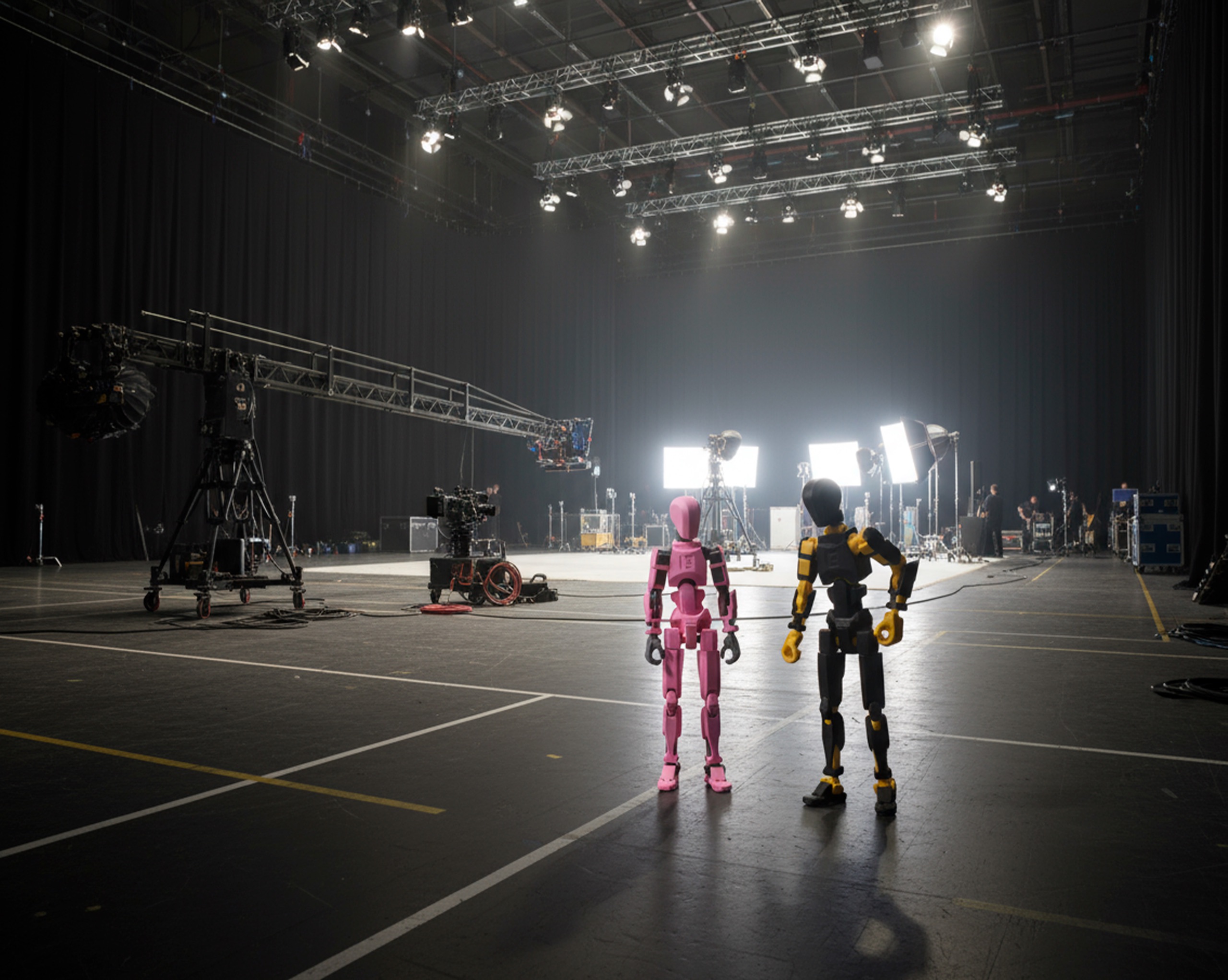 Two Dummy13 figures standing on a soundstage